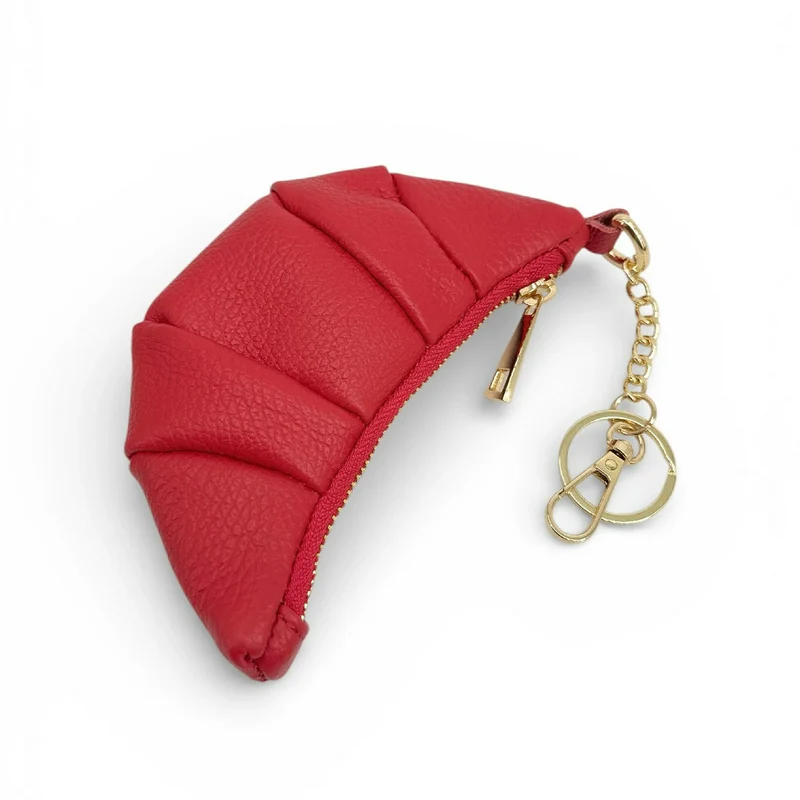 Porte-clés en cuir grainé CROISSANT Rouge garance