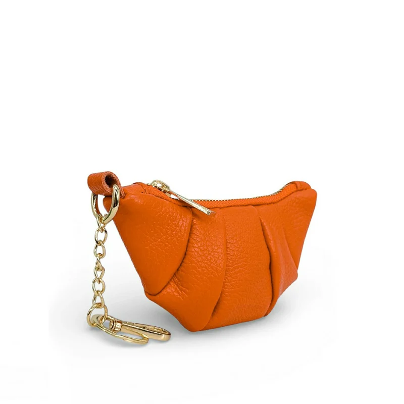 Porte-clés en cuir grainé CROISSANT Orange