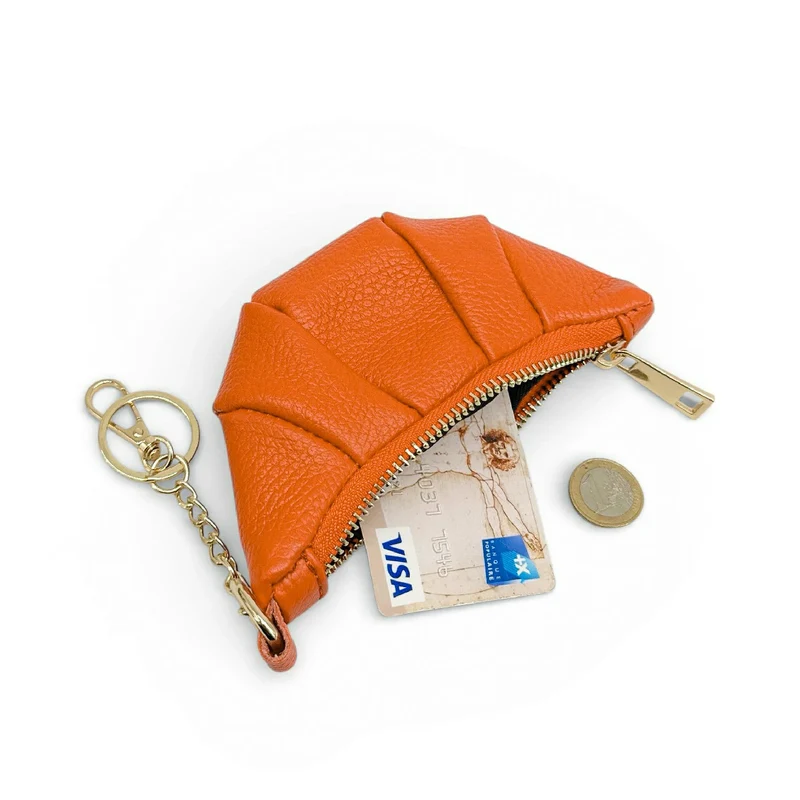 Porte-clés en cuir grainé CROISSANT Orange