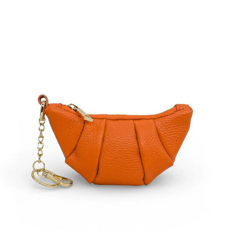 Porte-clés en cuir grainé CROISSANT Orange