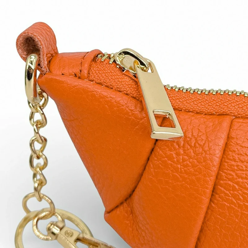 Porte-clés en cuir grainé CROISSANT Orange