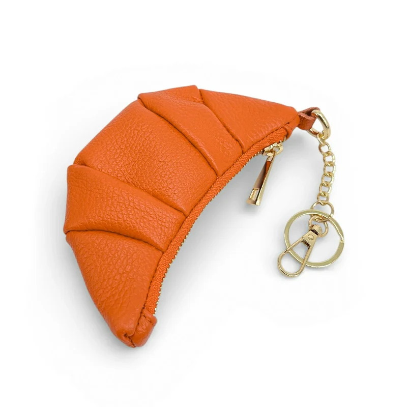 Porte-clés en cuir grainé CROISSANT Orange