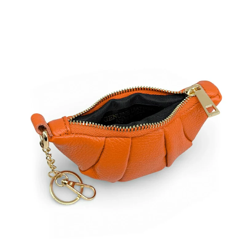 Porte-clés en cuir grainé CROISSANT Orange