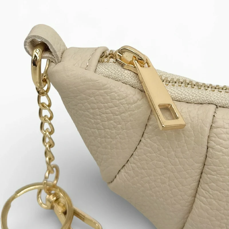 Porte-clés en cuir grainé CROISSANT Beige crème
