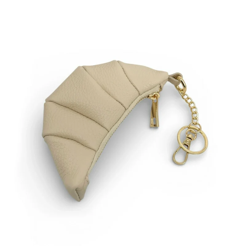 Porte-clés en cuir grainé CROISSANT Beige crème