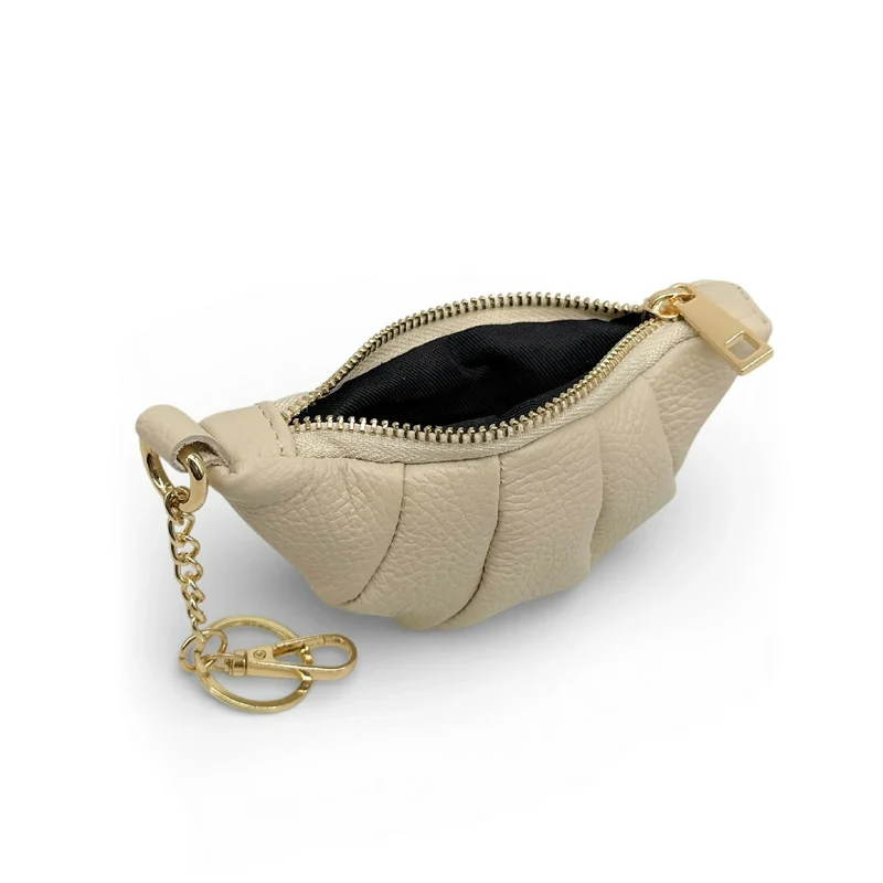 Porte-clés en cuir grainé CROISSANT Beige crème
