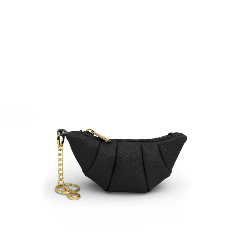Porte-clés en cuir grainé CROISSANT Noir