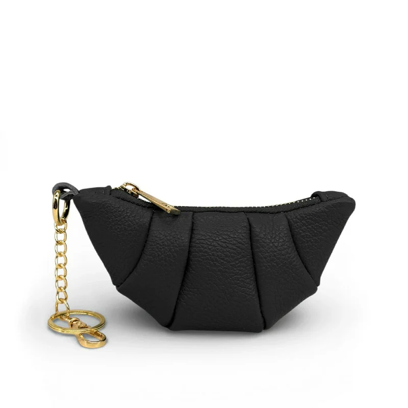 Porte-clés en cuir grainé CROISSANT Noir
