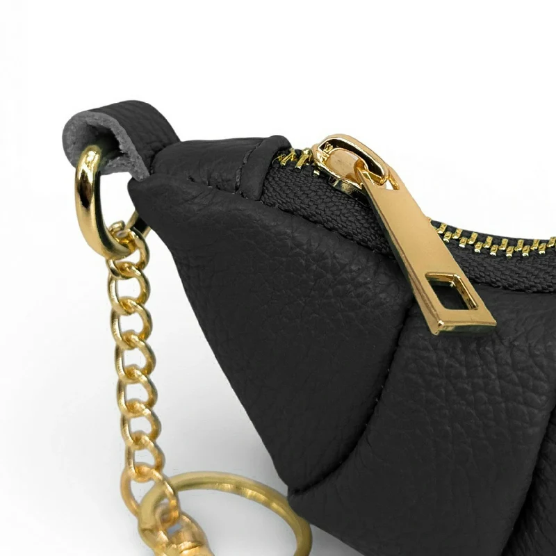 Porte-clés en cuir grainé CROISSANT Noir