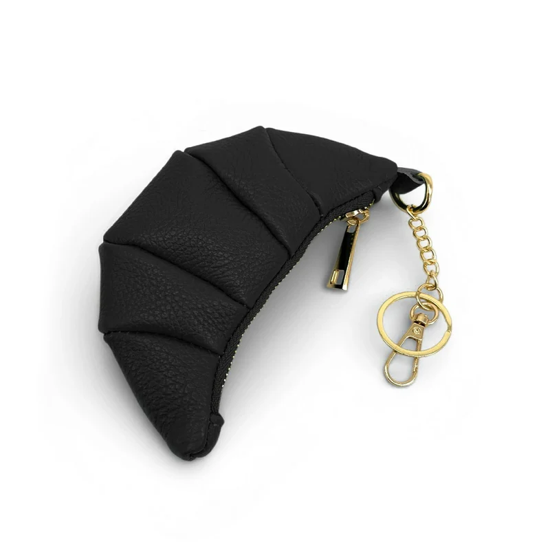 Porte-clés en cuir grainé CROISSANT Noir