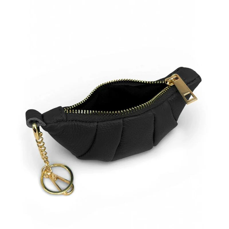 Porte-clés en cuir grainé CROISSANT Noir
