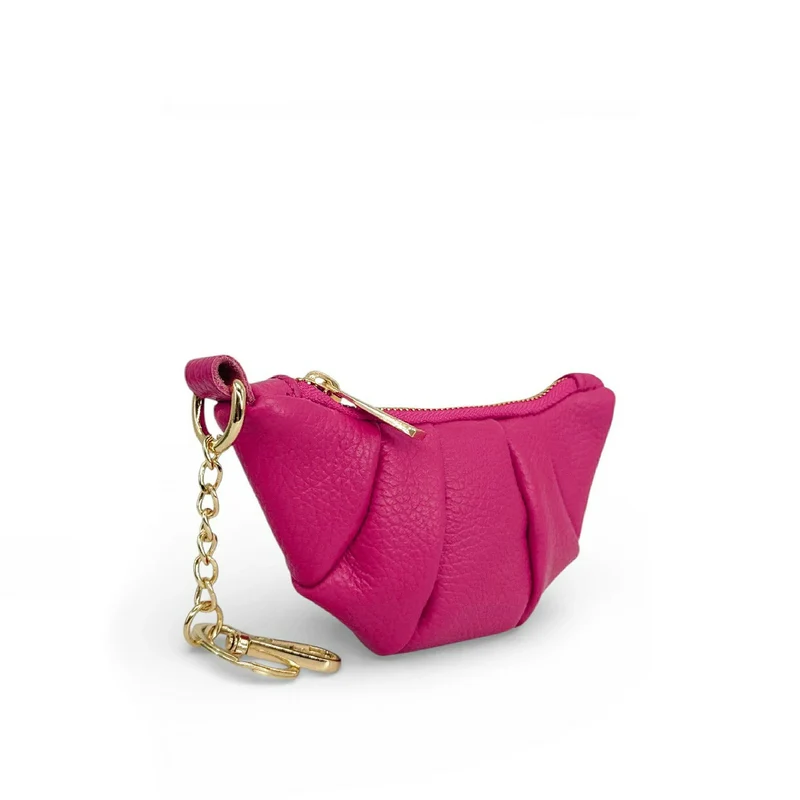 Porte-clés en cuir grainé CROISSANT Rose fuchsia