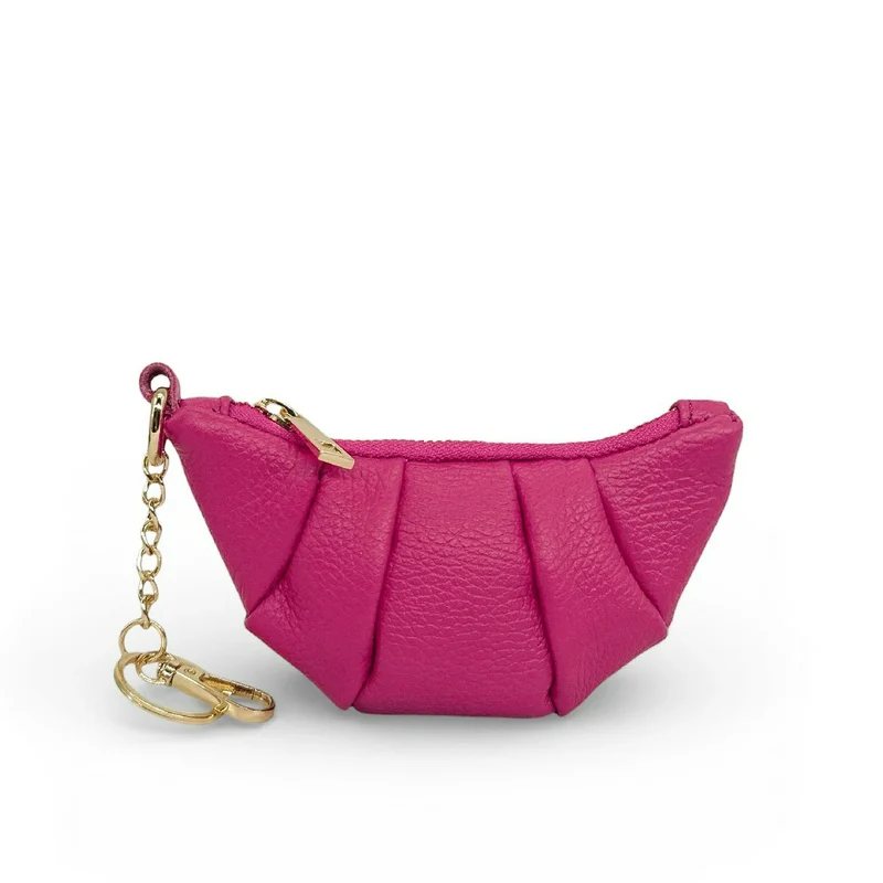Porte-clés en cuir grainé CROISSANT Rose fuchsia