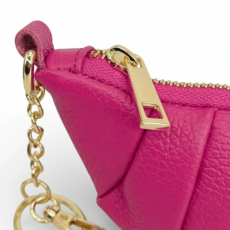 Porte-clés en cuir grainé CROISSANT Rose fuchsia