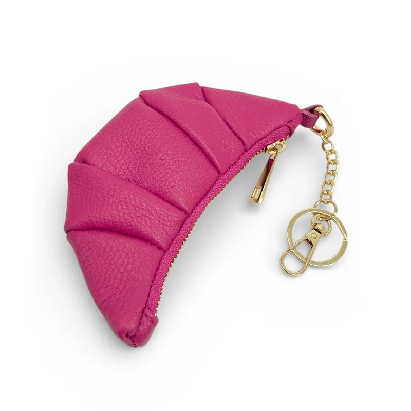 Porte-clés en cuir grainé CROISSANT Rose fuchsia