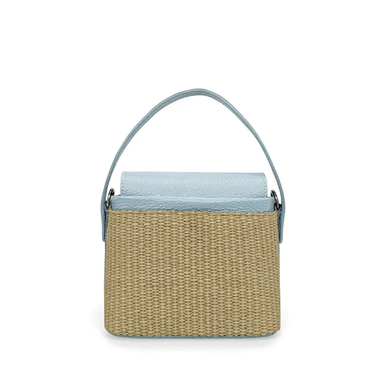 Mini-sac à main en cuir et raphia SIENNA Bleu pastel