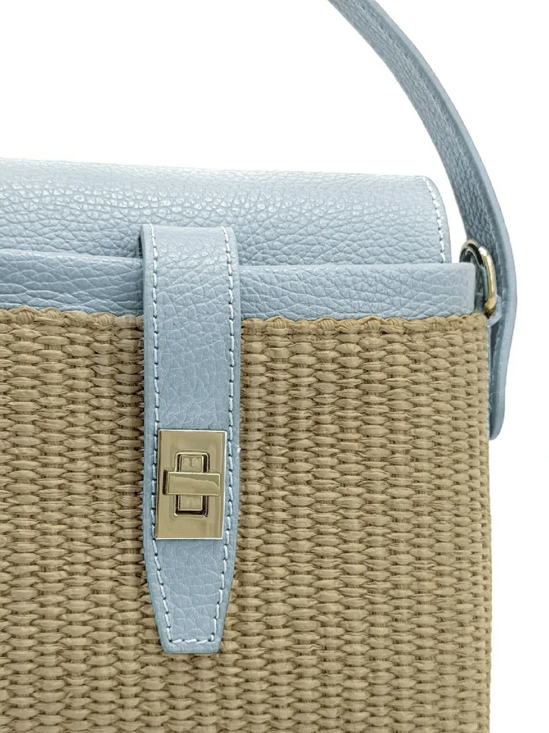 Mini-sac à main en cuir et raphia SIENNA Bleu pastel