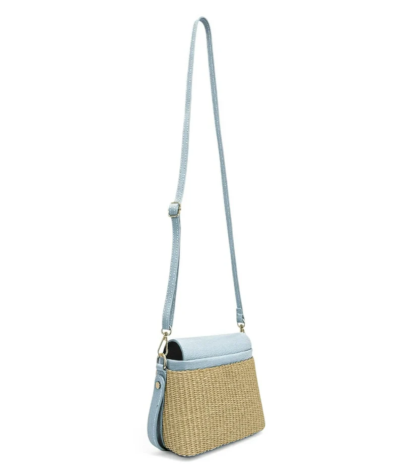 Mini-sac à main en cuir et raphia SIENNA Bleu pastel