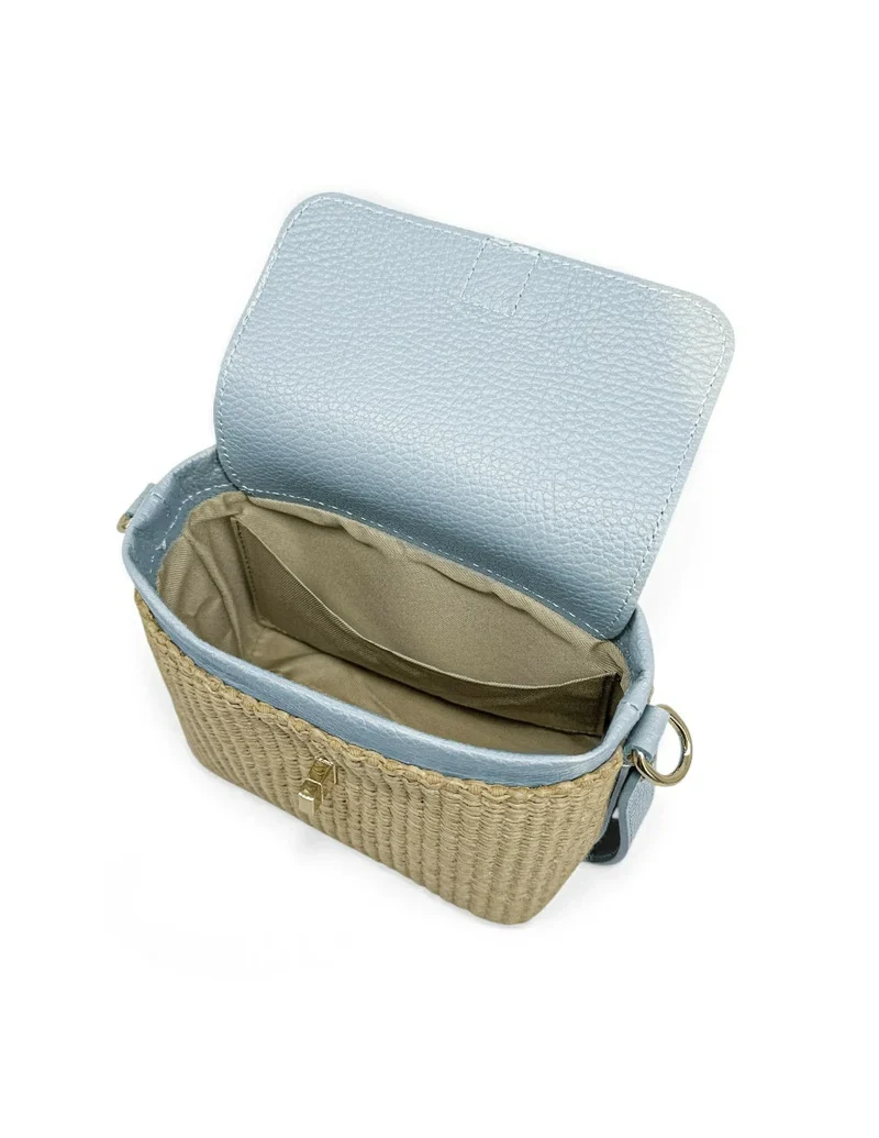 Mini-sac à main en cuir et raphia SIENNA Bleu pastel