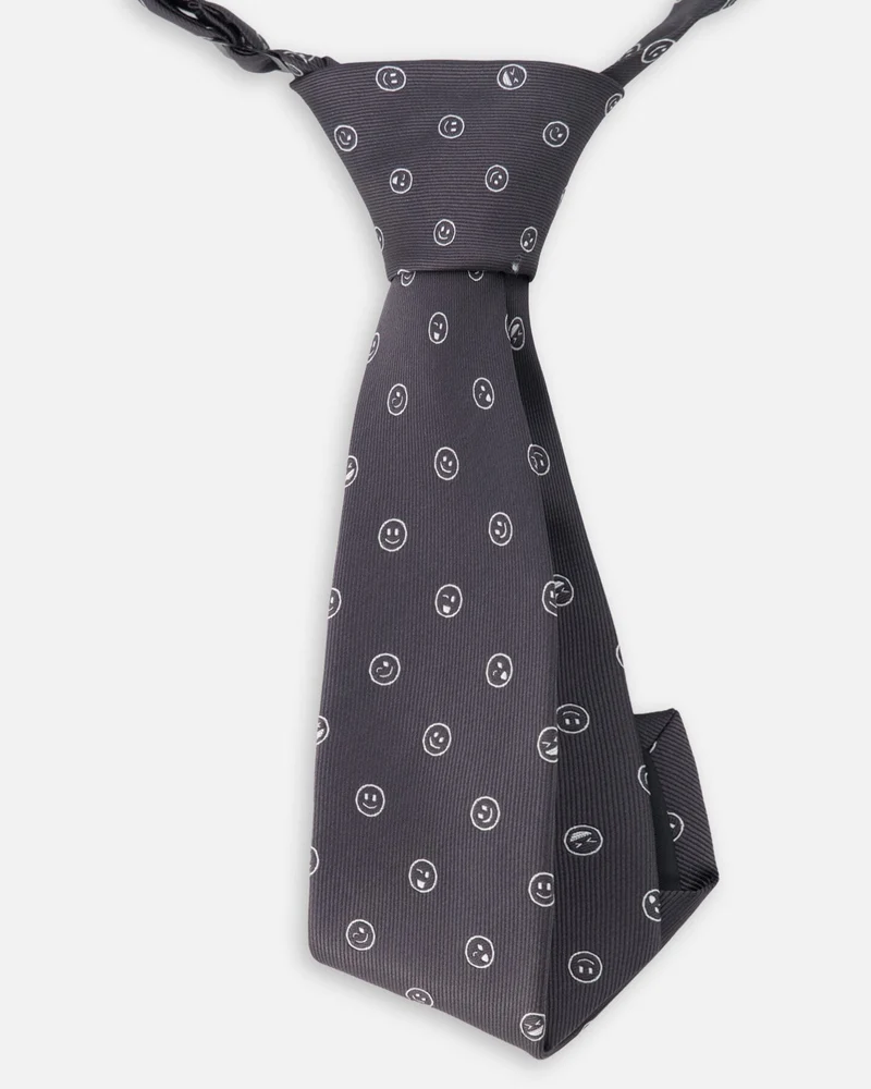 Neck Tie Black Printed Smiles