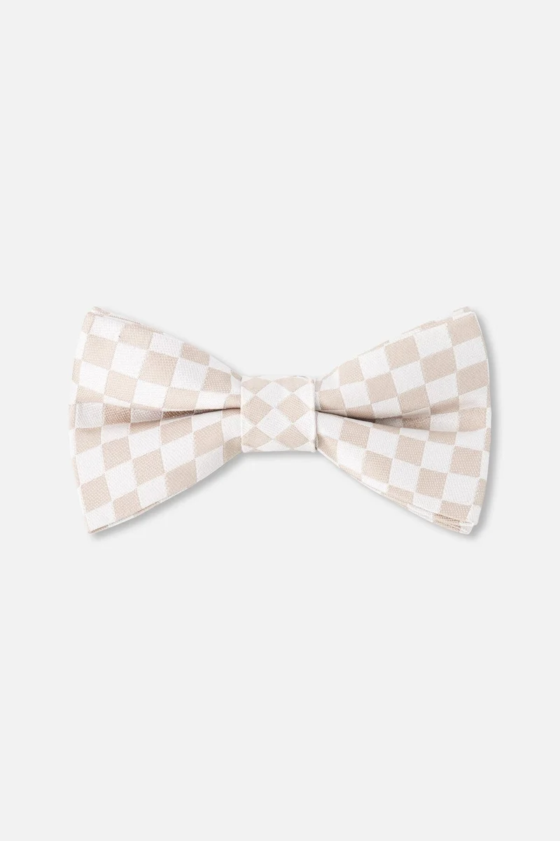 Bow Tie White And Sand Check