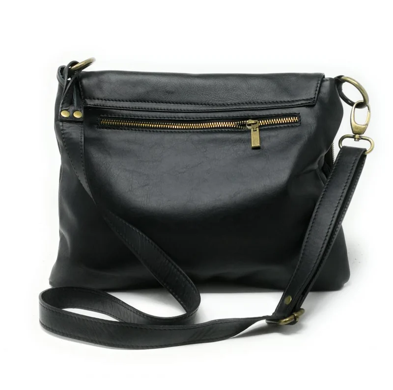 Sac bandoulière en cuir lisse AVRIL Noir