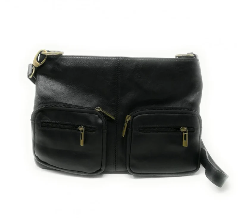 Sac bandoulière en cuir lisse AVRIL Noir