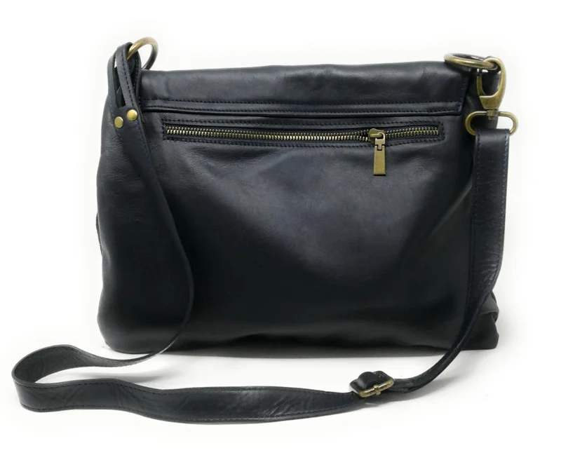 Sac bandoulière en cuir lisse AVRIL Bleu marine