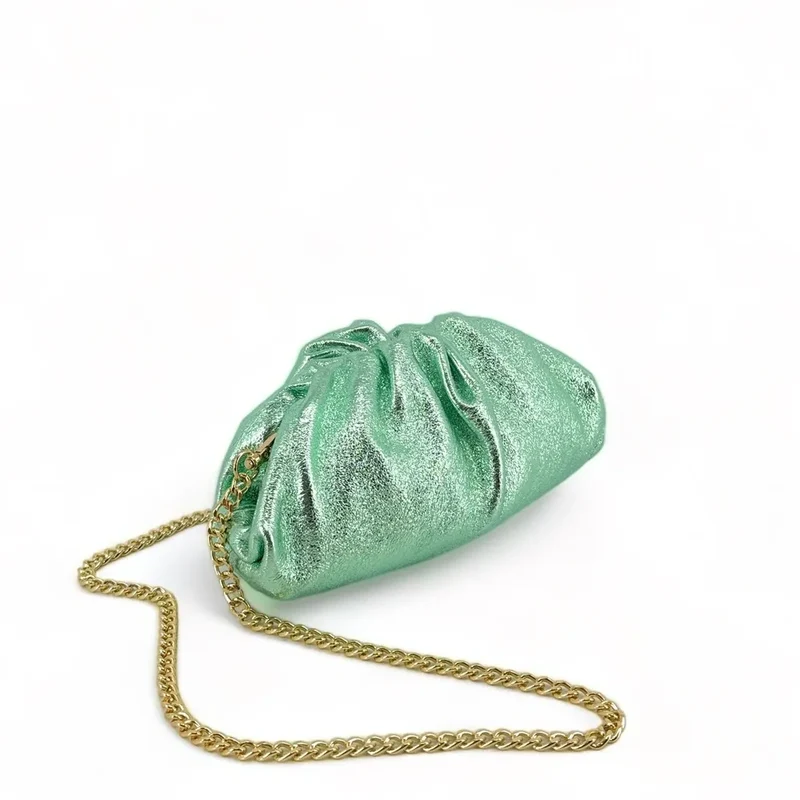 Mini-sac à main pouch en cuir irisé RIO Menthe givrée