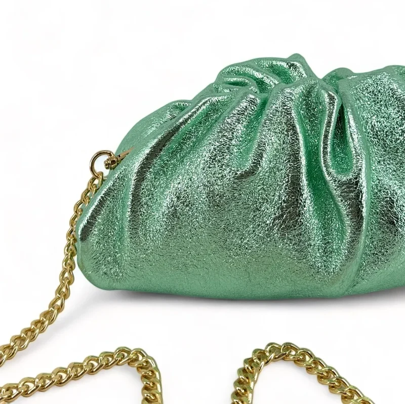 Mini-sac à main pouch en cuir irisé RIO Menthe givrée