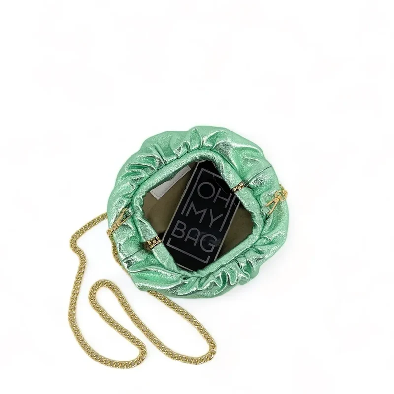 Mini-sac à main pouch en cuir irisé RIO Menthe givrée