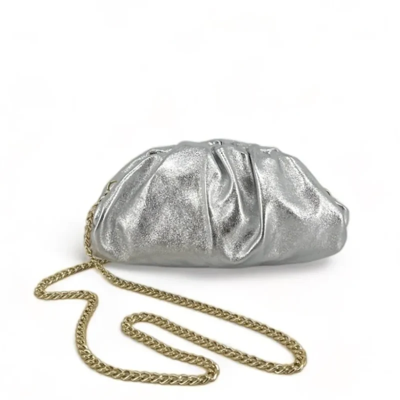 Mini-sac à main pouch en cuir irisé RIO Argent clair