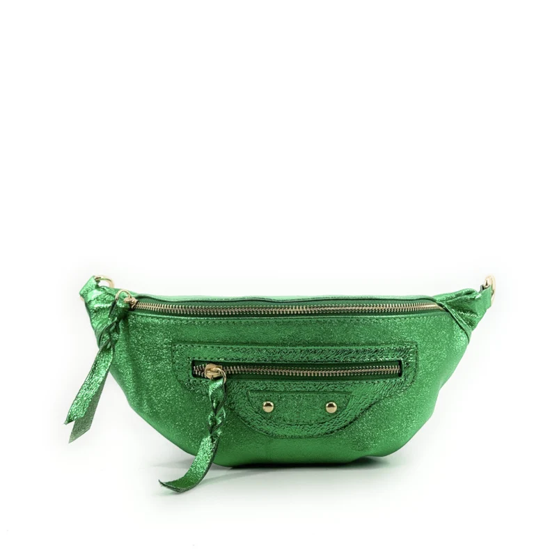 Sac banane en cuir irisé LOUKA GLOW Vert anglais irisé