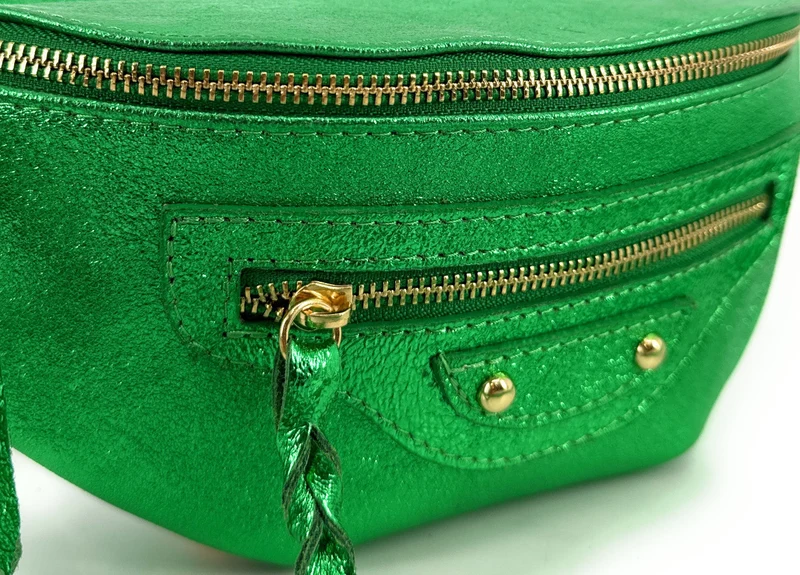 Sac banane en cuir irisé LOUKA GLOW Vert anglais irisé