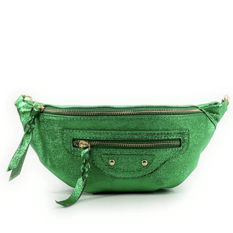 Sac banane en cuir irisé LOUKA GLOW Vert anglais irisé