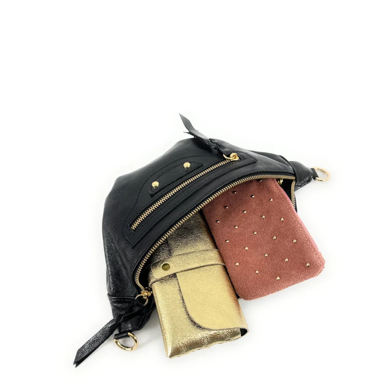 Sac banane en cuir irisé LOUKA GLOW Noir irisé