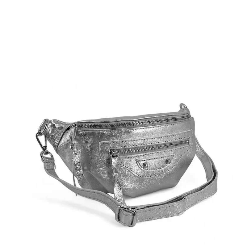 Sac banane en cuir irisé LOUKA GLOW Argent clair