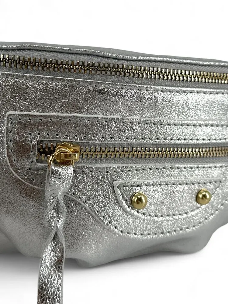 Sac banane en cuir irisé LOUKA GLOW Argent clair