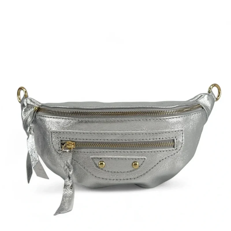 Sac banane en cuir irisé LOUKA GLOW Argent clair