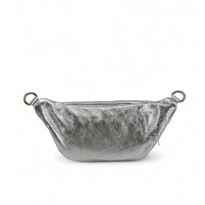 Sac banane en cuir irisé LOUKA GLOW Argent clair