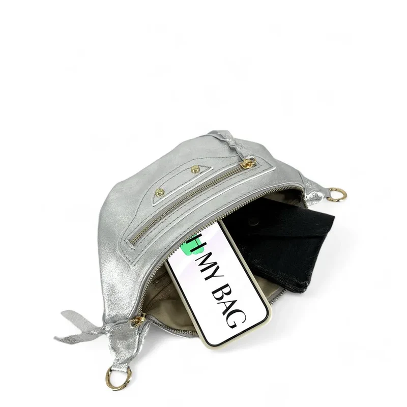 Sac banane en cuir irisé LOUKA GLOW Argent clair