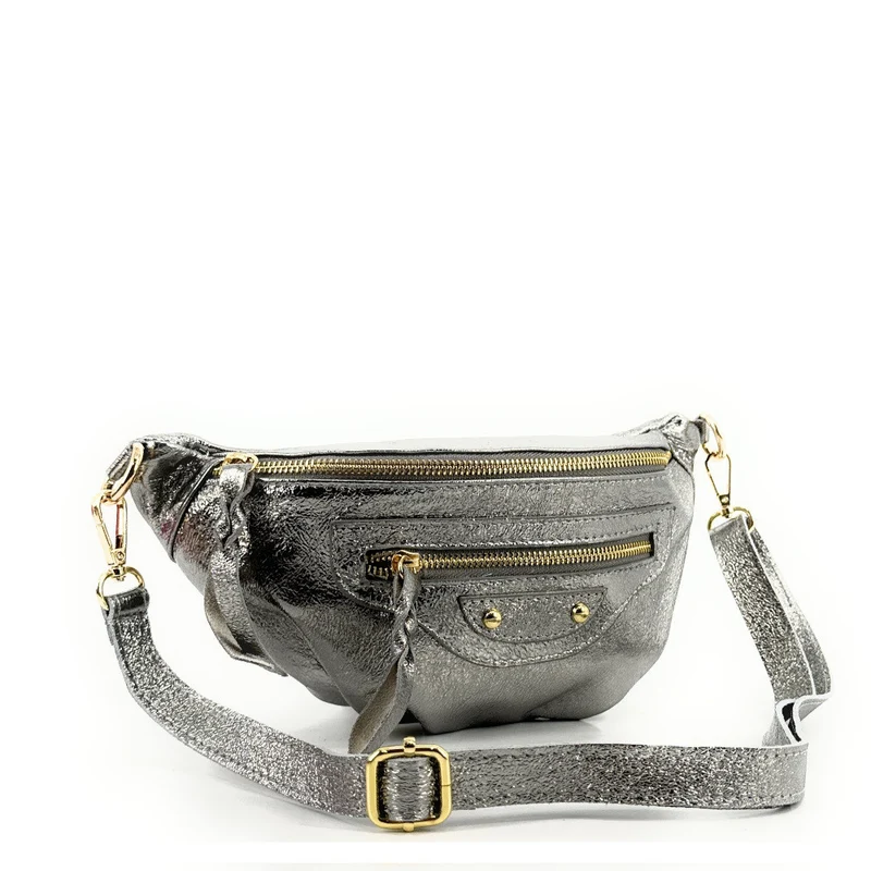 Sac banane en cuir irisé LOUKA GLOW Argent moyen