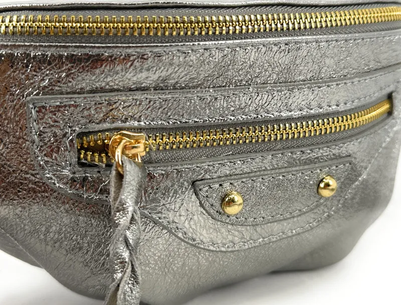 Sac banane en cuir irisé LOUKA GLOW Argent moyen