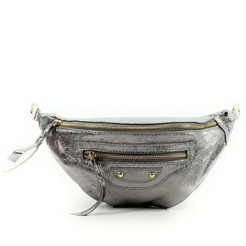 Sac banane en cuir irisé LOUKA GLOW Argent moyen