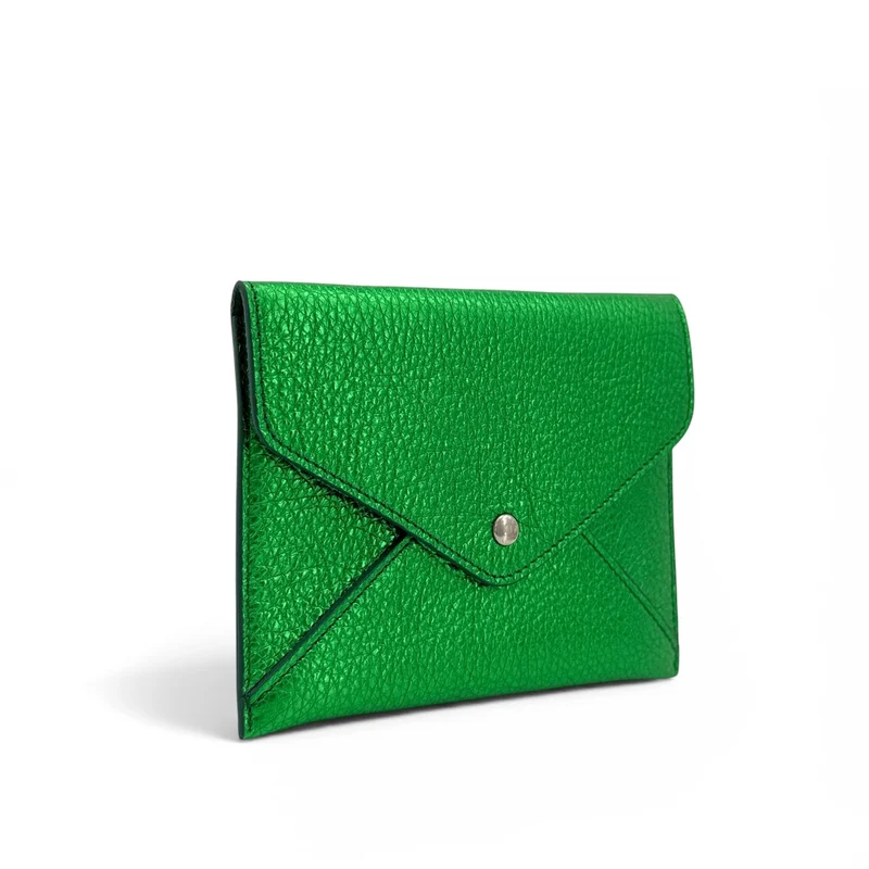 Pochette enveloppe en cuir irisé ROMY Vert anglais irisé