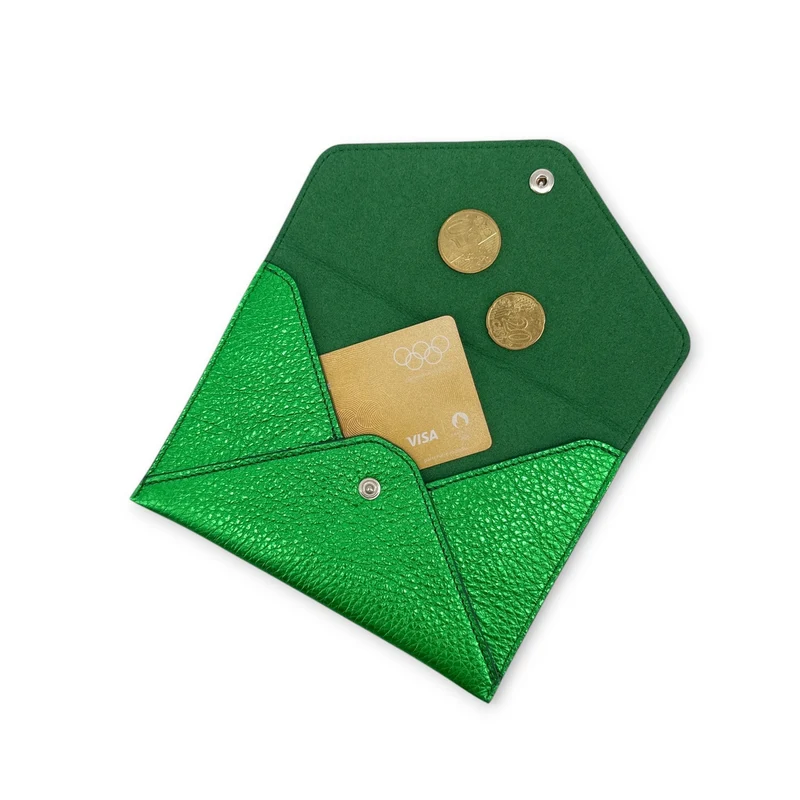Pochette enveloppe en cuir irisé ROMY Vert anglais irisé