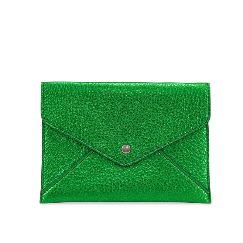Pochette enveloppe en cuir irisé ROMY Vert anglais irisé