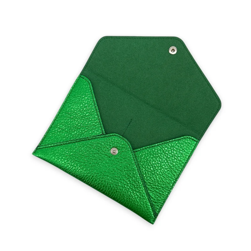 Pochette enveloppe en cuir irisé ROMY Vert anglais irisé