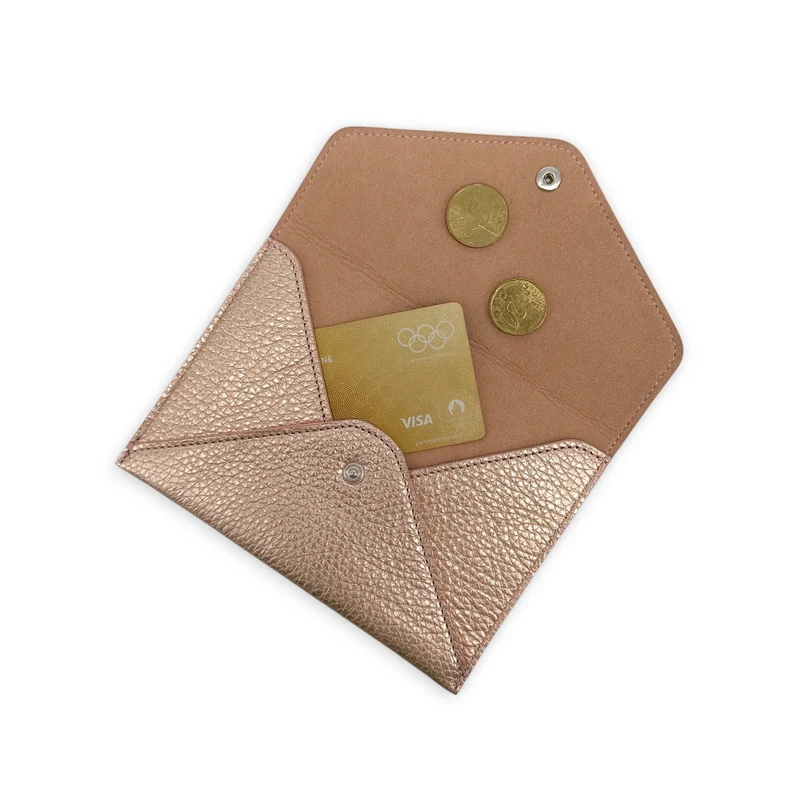 Pochette enveloppe en cuir irisé ROMY Rose gold