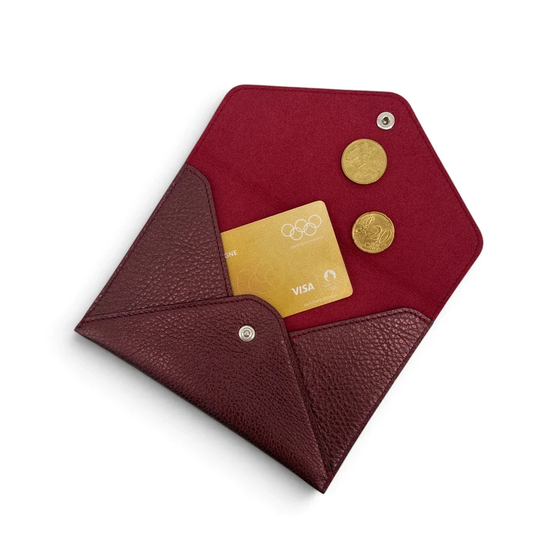 Pochette enveloppe en cuir irisé ROMY Bordeaux